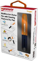 Promate Trigger multifunction stylus pen for tablet and touch screen devices with cleaning Fluid and dry padultra-sensitive stylus pen Ideal for writing sketching and drawing on your device Precision touch with smooth surface glideAnti-bacterial and anti-