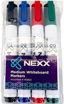 NEXX 4 Pack Medium Tip Whiteboard Markers - 4 Pack Assorted Colour (Black Blue Red Green) Markers No Xylene And Toluene Wipe Off Easily Suitable For Whiteboard.