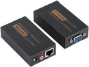 UniQue 100M 1080P VGA And Audio Extender - Plug and Play Connect Up to 100M 1080P Full HD VGA Port RJ45 Port For Cat5e/6 Single Network Extension Audio Port LED Power Indicator Includes Receiver And Sender DC 5V Power Supply 3 Months Warranty