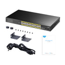 Cudy 24-Port Base-T Gigabit 2-Port Gbe Base-X Sfp Poe+ 200W Differential Mode 2Kv, Esd 15Kv, 300W Internal, Ver 2.0
