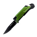 Knife Survival Green With Led Light &amp; Fire Starter In Double Blister
