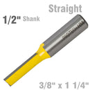Straight Bit 3/8"(9.5mm) X 1 1/4"(31.8mm) Cut 2 Flute With Bottom Cut