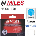 Galv Staples 18g T50 8mm X 1250pcs Miles No4