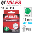 Galv Brad Nail T14 18g 14mm X 1000pcs Miles No8