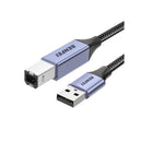 BENFEI USB-A Male To USB-B V2.0 Male Braided Printer 2m Cable With 480Mbps Fast Data Transmission Rate And Aluminum Alloy Shell  Grey Colour