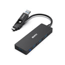 Benfei Usb-A C 3.0 Male To 4-Port Usb3.0 Female Hub With Nickle-Plated Connectors And Supports Data Transfer Rate Up To 5Gbps - Black Colour