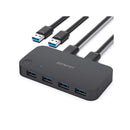 BENFEI USB3.0 4In 2Out Sharing Switch With LED Status Indicator And USB-C 5V Power Input Port Sharing 4 USB Devices Between 2 PC's - Black Colour