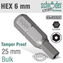 Allen/hex 6mm Security Insert Bit 25mm Bulk
