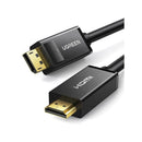 UGreen 10203 DisplayPort Male to HDMI Male 3m Cable Used Connecting Primary Devices With DisplayPort to Monitors With HDMI, Equipped With Gold-Plated Connectors & Supports 4K@30Hz Resolution - Black Colour