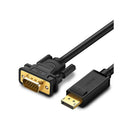 UGreen 10247 DisplayPort Male to VGA Male 1.5m Cable with Gold-Plated Connectors, PVC Casing, Release Button design and Supports Full HD 1080P@60Hz Resolution - Black Colour