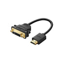 UGreen 20136 HDMI Male to DVI-I (24+5pin) Female Bi-Directional 15cm Cable Adapter From Either HDMI or DVI 1080P Source (Without Audio) With Gold-Plated Connector - Black Colour