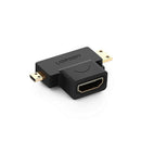 UGreen 20144 2-in-1 Micro + Mini HDMI Male to HDMI Female Adapter with Gold-Plated Connectors and Supports resolution up to 4K@60Hz - Black Colour