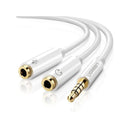 UGreen 10789 3.5mm Audio Male To 2X 3.5mm Audio And Microphone Female Splitter 0.20m Adapter With Gold-Plated Connectors And Aluminum Casing - White Colour