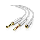 Ugreen 10790 3.5Mm Audio Female To 2X 3.5Mm Audio And Microphone Male Splitter 0.25M Adapter With Gold-Plated Connectors - White Colour