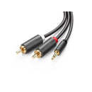 UGreen 10511 3.5mm Male to 2RCA Male Audio 1.5m Cable with Gold-Plated Connectors & Connecting devices with 3.5mm port to sound systems - Black Colour