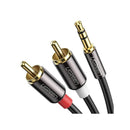 UGreen 10584 3.5mm Male to 2RCA Male Audio 2m Cable with Metal Shielding, Gold-Plated Connectors & Connecting devices with 3.5mm port to sound systems - Black Colour