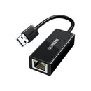 UGreen 20254 USB-A 2.0 Male to RJ45 Ethernet Female Adapter With Nickle-Plated Connectors & Supports Network Speed up to 100Mbps - Black Colour