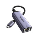 UGreen 50737 USB-C 3.1 Male to RJ45 Female Gigabit Ethernet Adapter with Nickle-Plated Connector & Fast Network speed up to 1Gbps - Grey Colour