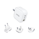 Unitek 66W 3-Port Usb Gan Travel Charger (Us, Eu, Uk, Au) With Pd And Qc3.0 (P1108A) - White