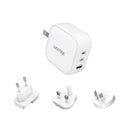 Unitek 66W 3-Port Usb Gan Travel Charger (Us, Eu, Uk, Au) With Pd And Qc3.0 (P1108A) - Black