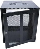 RCT 9U CP black wall mount cabinet 2x uprights 2x glands + Screws; 450mm PERFORATED DOOR.