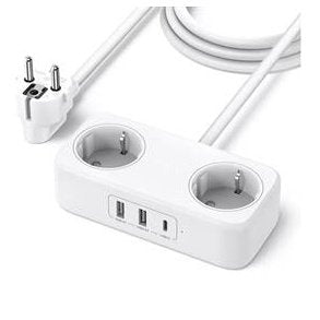 Ugreen Power Strip Extension Power Cord - With 2x USB Ports 1x USB-C Black 1 Year limited Warranty
