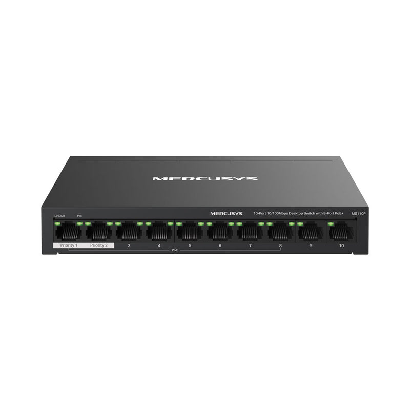 Mercusys Ms110P 10-Port 10 100Mbps Desktop Switch With 8-Port Poe+
