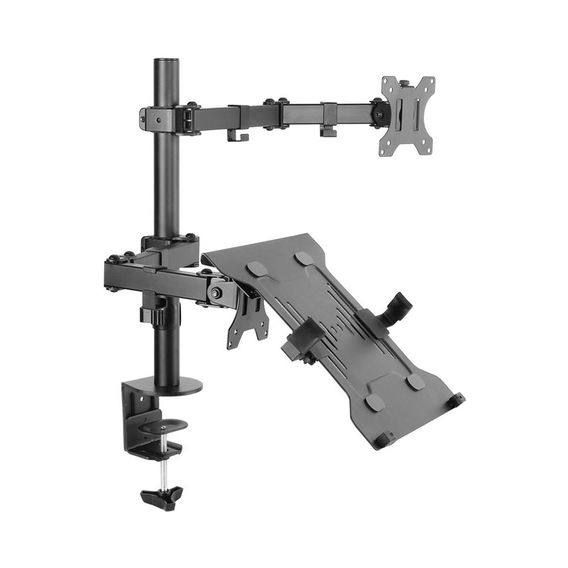 Bracket - Economical Double Joint Articulating Steel Monitor Arm With Laptop Holder - Fit Most 13"-32" Monitors