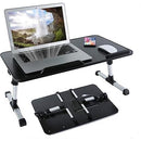 UniQue Portable Foldable Laptop Desk With USB Cooling Fan- Light Weight Easy Flexible Height And Angle Adjustments Suitable For laptops Up to 17 Inch Made Of ABS And Aluminium Max Loading Up To 10kg Colour Black and Silver 1 year warranty