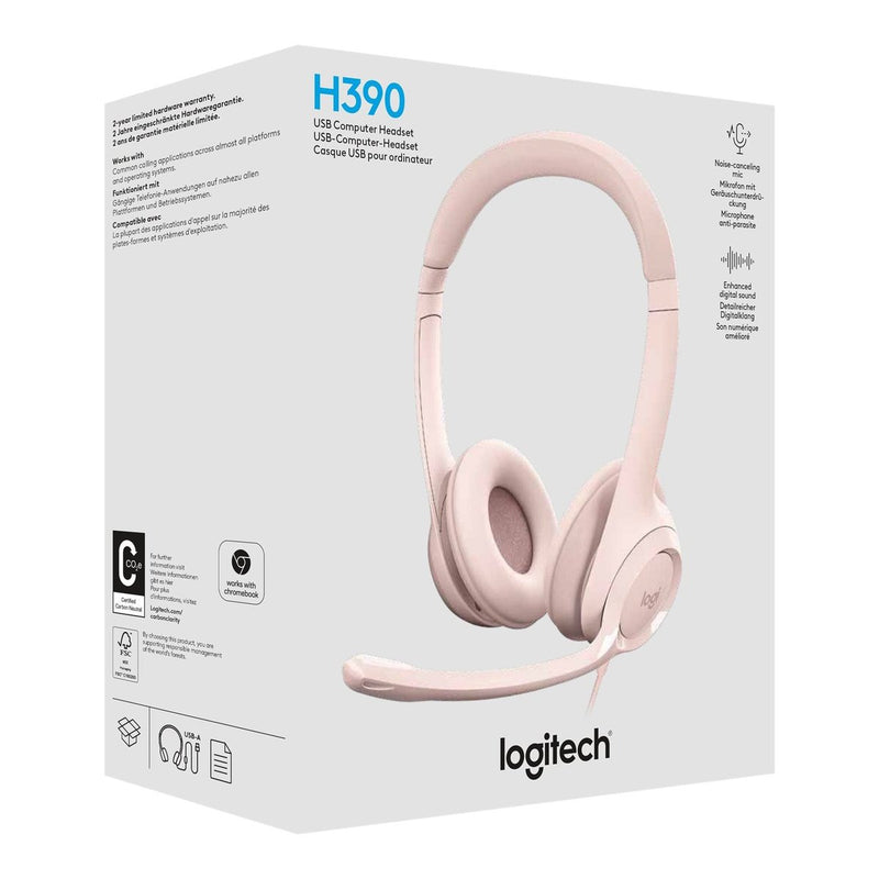 Logitech H390 USB Headset with Noise-Canceling Mic - Rose 1 year Limit warranty