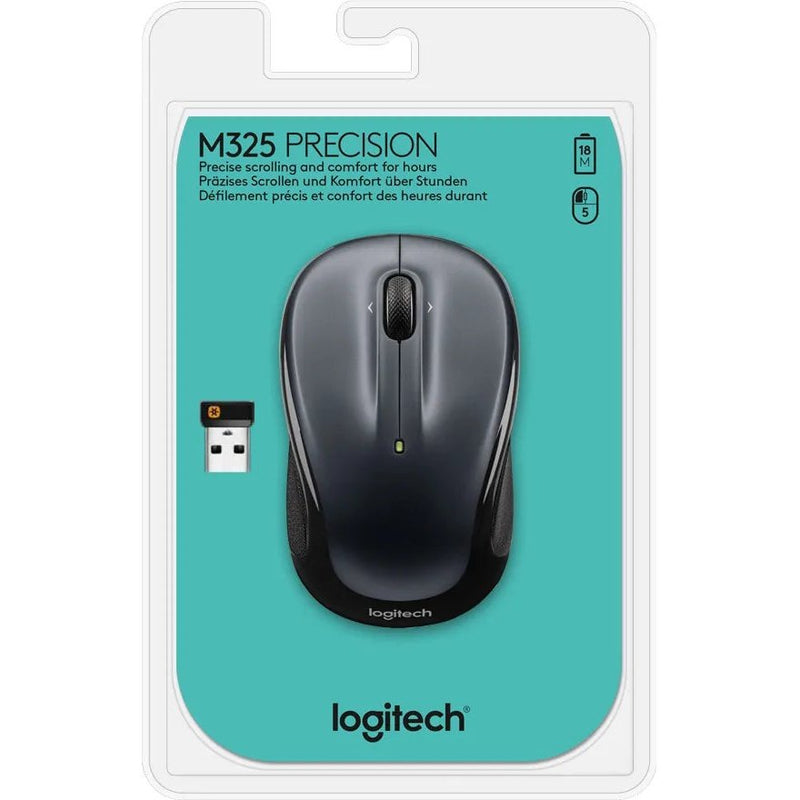 Logitech Wireless Mouse M325 (dark Silver) Unifying Usb Receiver 5 Buttons Micro Precise Scrolling Laser Grade Tracking
