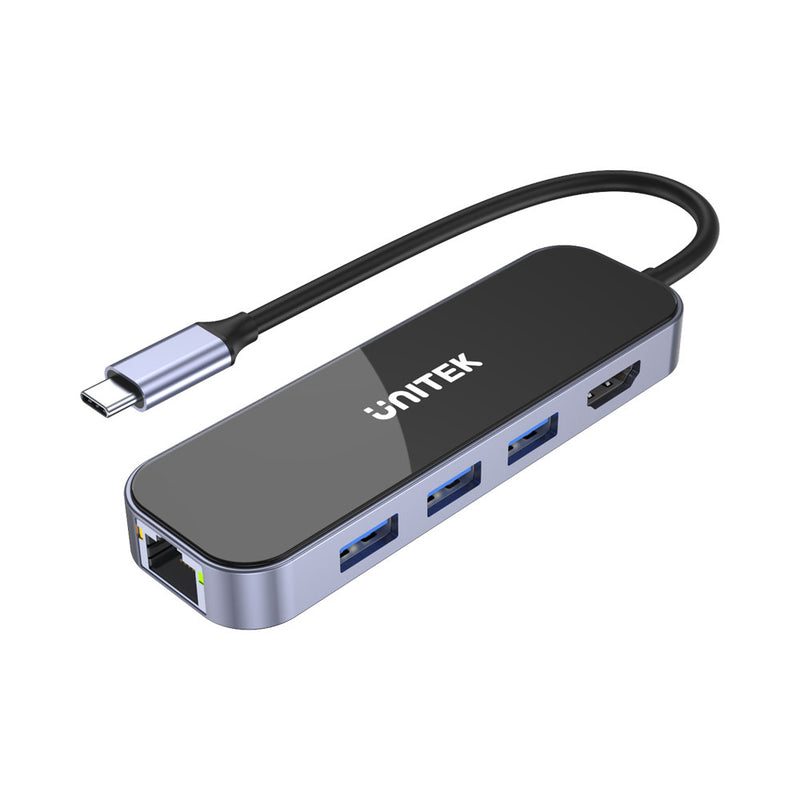 Unitek D1084A Glossy 6-In-1 Type-C Ethernet Converter With 4K Hdmi And 100W Power Delivery