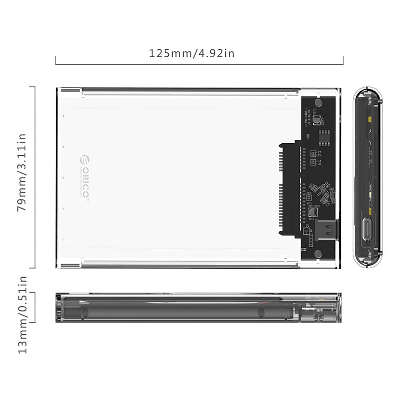 Orico 2.5" Usb-C Transparent Hdd Enclosure