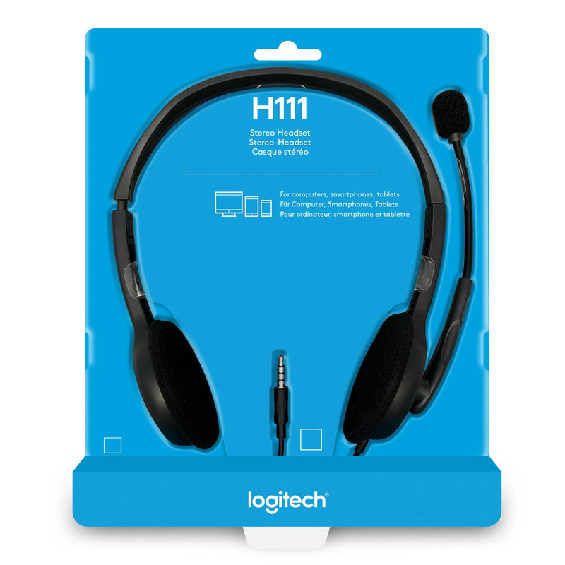 Logitech H111 Stereo Headset with Noise-cancelling microphone - Full stereo sound Adjustable headband Rotating microphone boom 1 year Limit warranty