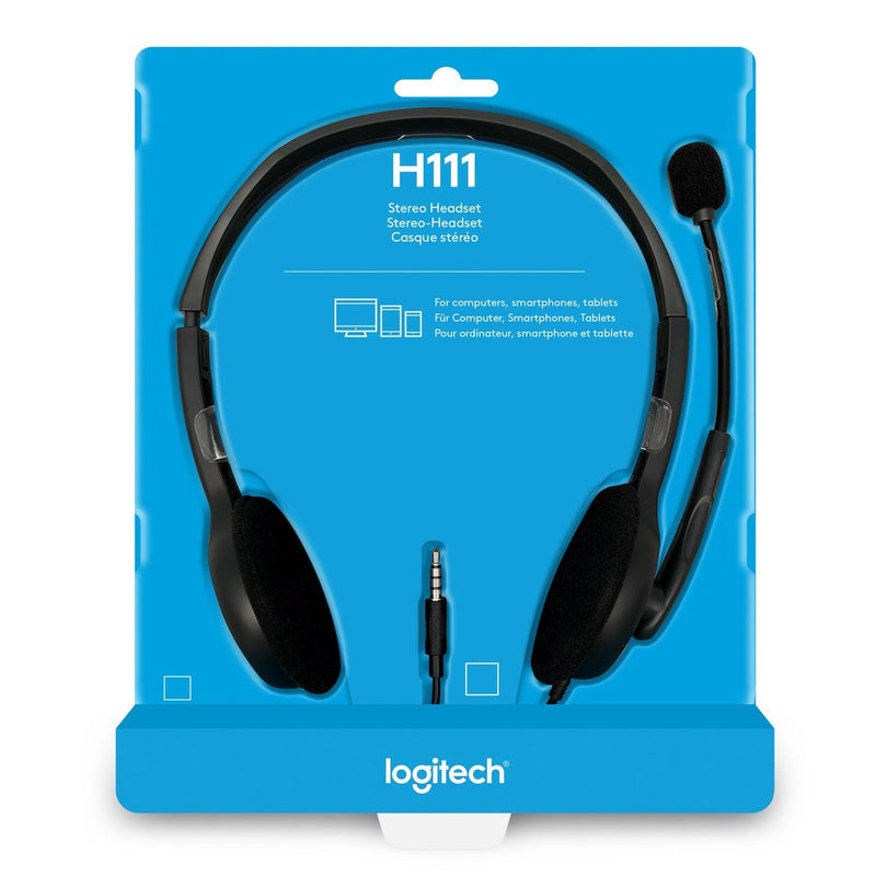 Logitech H111 Stereo Headset with Noise-cancelling microphone - Full stereo sound Adjustable headband Rotating microphone boom 1 year Limit warranty
