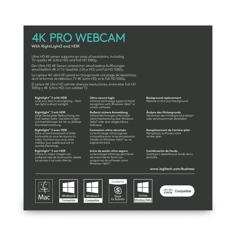 Logitech BRIO Webcam with 4K Ultra HD video & RightLight 3 with HDR 1 year Limited warranty