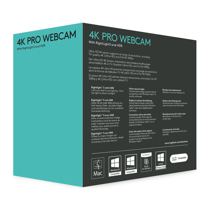 Logitech BRIO Webcam with 4K Ultra HD video & RightLight 3 with HDR 1 year Limited warranty