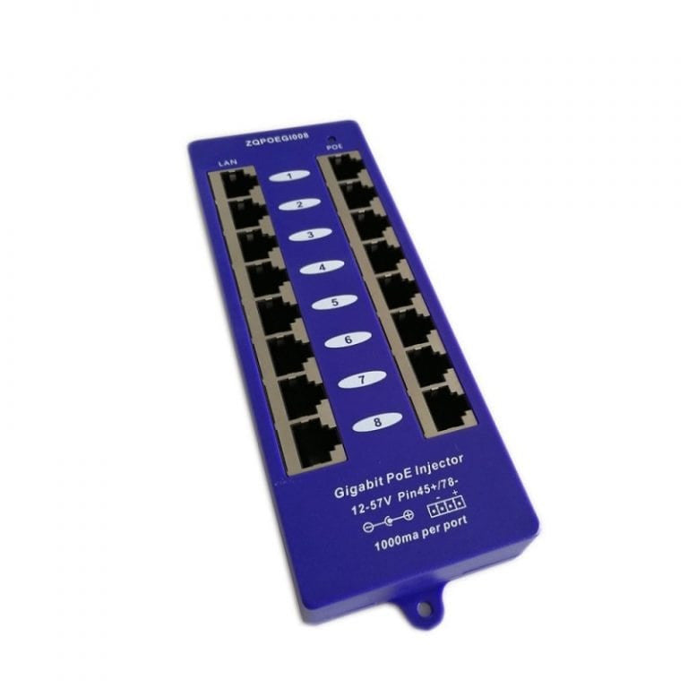 Passive Poe Injector Hub, 8 Port, Gigabit, Blue