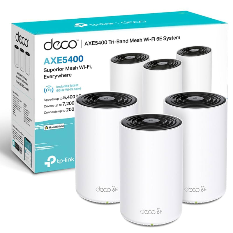 TP-LINK AXE5400 TRI-BAND MESH WI-FI 6E SYSTEM 2402 MBPS 2402 MBPS 574 MBPS WORKS ON THE 6 GHZ BAND 3x GIGABIT PORTS - 3 PACK