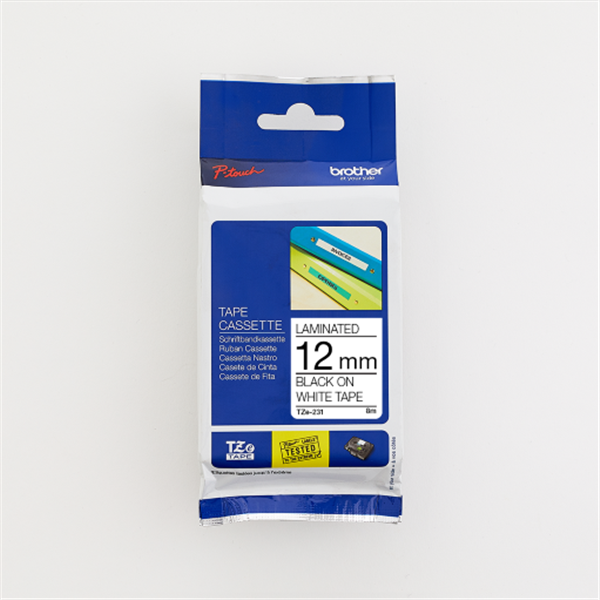 Brother 12Mm Black On White Laminated Tape