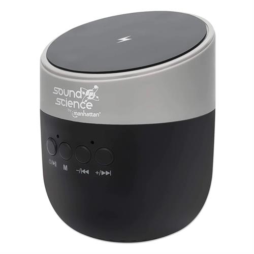 Manhattan Sound Science Bluetooth Speaker with Wireless Charging Pad - Wireless Charging Top with Power up to 5 W (5 V / 1 A) Bluetooth 5.0 Integrated Controls MicroSD Card Slot Black/Gray 1 year Limited Warranty