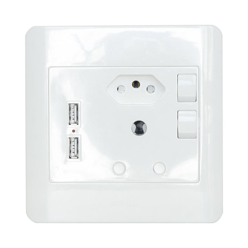 Single Wall Socket With 2X Usb Charging Ports - 1X 16A Slimline Sa And 1X 16A Sa