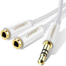 Ugreen 3.5mm Audio Male To 2x Female Audio Splitter - 0.25m Adapter With Gold-Plated Connectors - White 1 Year Limited Warranty