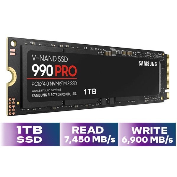 Samsung 990 Pro 1Tb Nvme Ssd - Read Speed: 7450 Mb S, Write Speed: 6900 Mb S, Random Read: 1.2M Iops, Random Write: 1.55M Iops, Pcie 4.0 X4