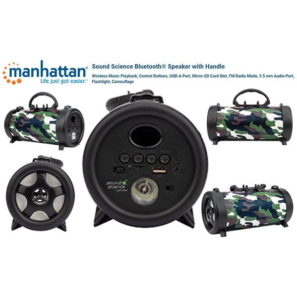 Manhattan Sound Science 3W Portable Mono Bluetooth Speaker With Handle - Camouflage 165341