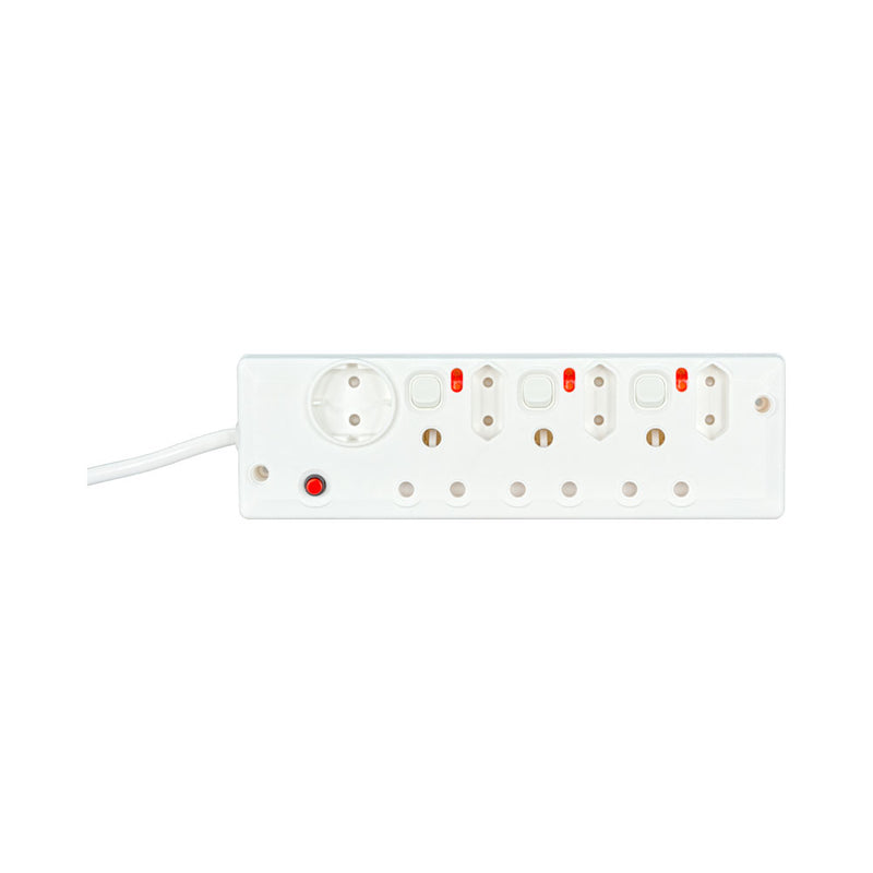 7-Port Multiplug With Switches - 1X 10A Shuko, 3X 6A Euro And 3X 15A Sa