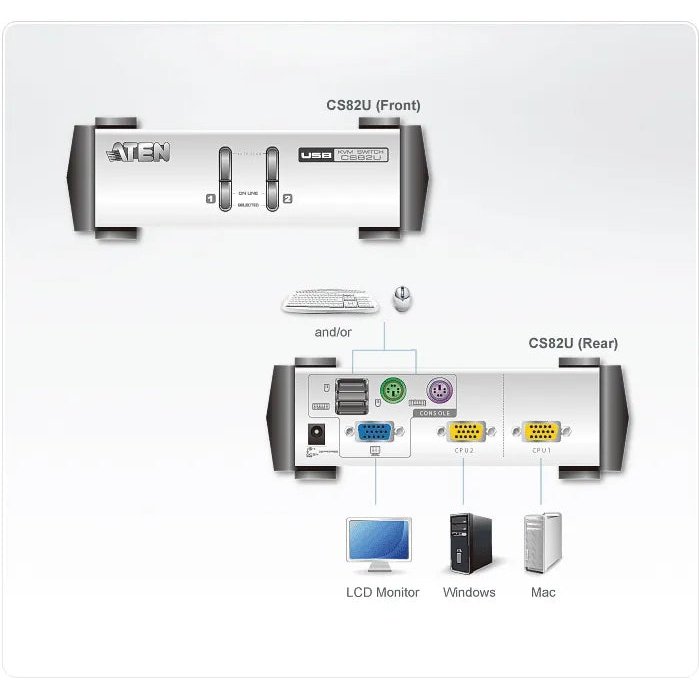Aten 2-Port Usb Ps2 Vga Kvm With 2 Cables