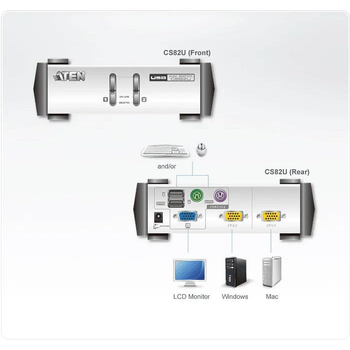 Aten 2-Port Usb Ps2 Vga Kvm With 2 Cables