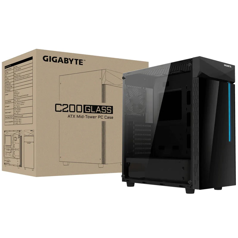 Gigabyte C200 Glass Mid Tower Black Tempered Glass Side Panel Atx