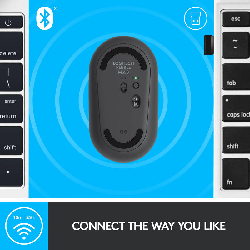 Logitech Pebble M350 Wireless Mouse - Graphite - 2.4Ghz Bt - N A - Emea - Closed Box